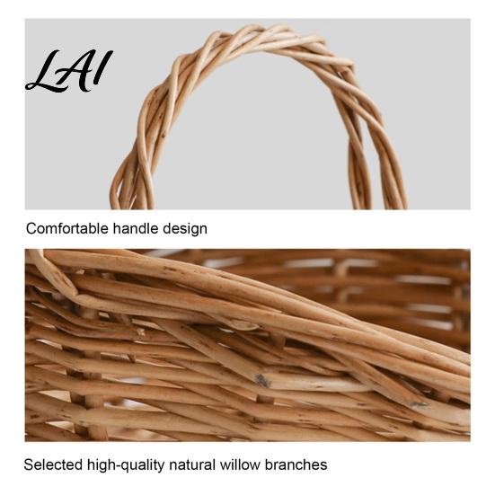 Large Decorative Fruit Holder Willow Storage Basket with Reinforced Handle Capacity Hand-Woven Eco-Friendly Wicker Bin Rustic Organizer Reusable