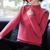 Bestickte Blumen Halber Stehkragen Pullover Damen Herbst Winter Dick Warm Gestrickter Pullover Slim Gerippt Weiche Oberteile