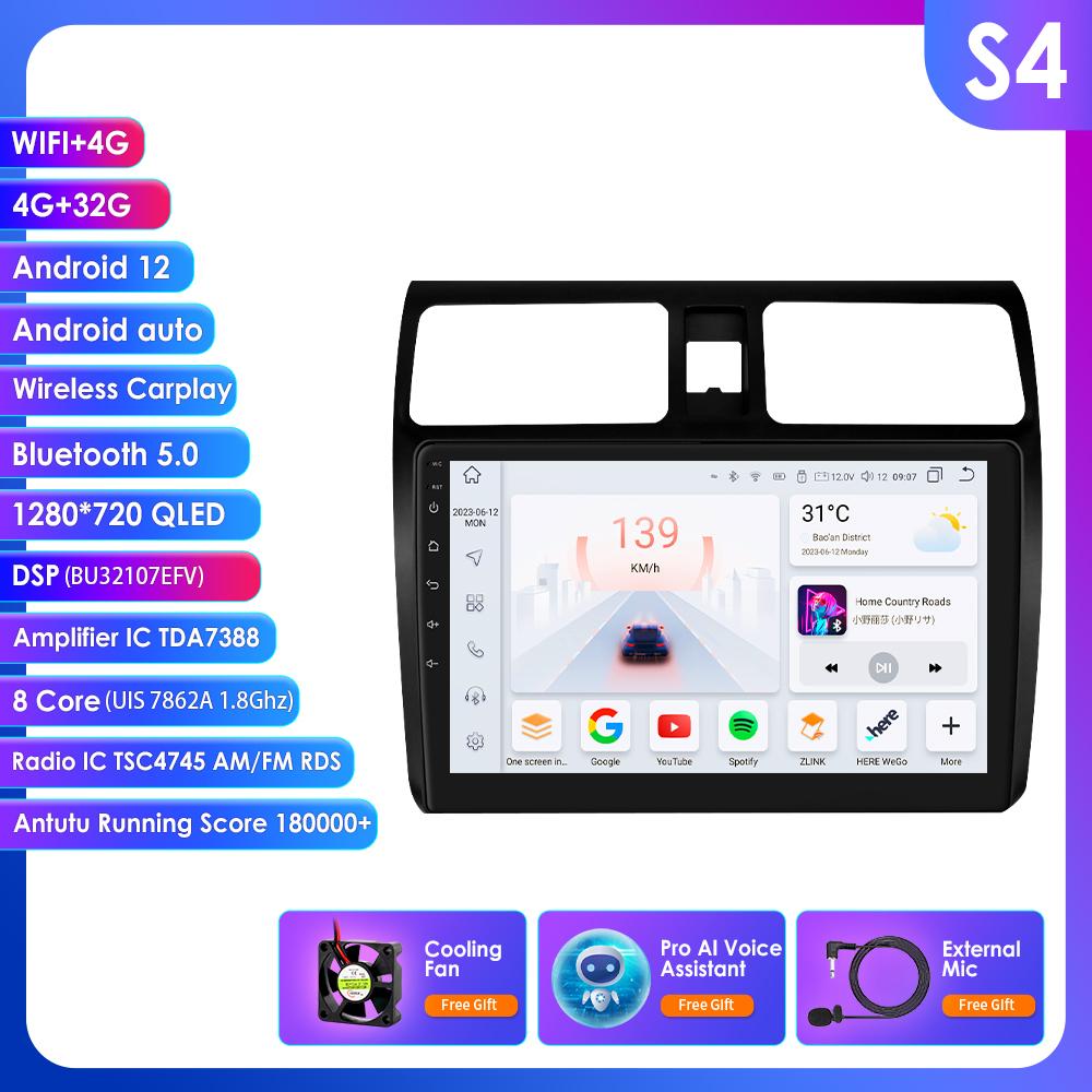 OSSURET Carplay 4G 2 Din Android 13 Car Multimedia Player for Suzuki Swift 2005-2010 Navigation GPS AutoRadio Stereo DSP BT SWC DVR Cam