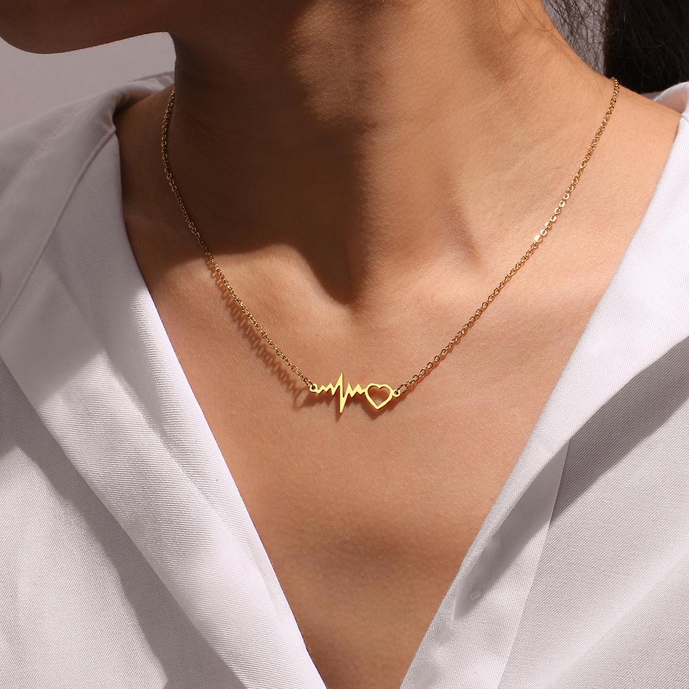 Stainless Steel Necklaces Heartbeat Lightning Lover Pendant Chain Collar Charm Fashion Necklace For Women Jewelry Party Gifts