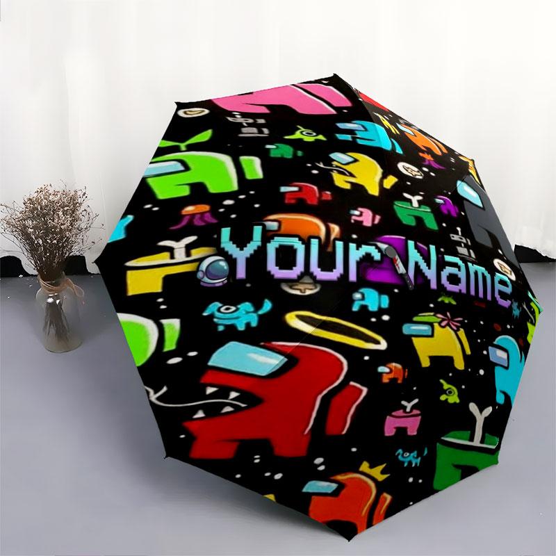 1 PC Automatic Folding Umbrella - Among Us Custom Name Pattern, Portable & Foldable Design with 8 Ribs, Christmas Birthday Gifts