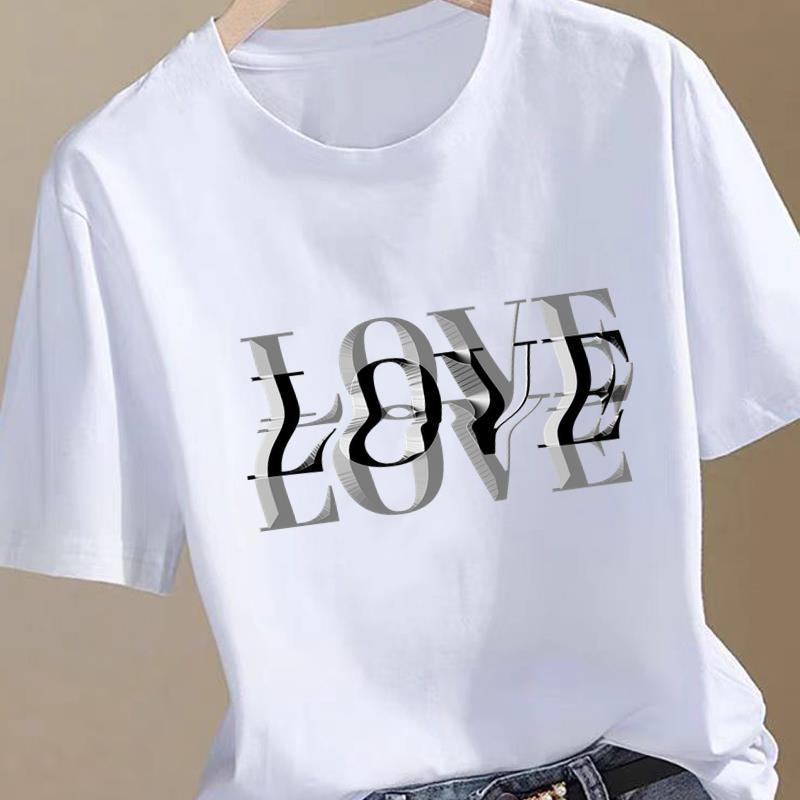 (Asiatische Größe) Liebesbrief-Trend Kleidung T-Shirt Damen Mode Tee Top Frau Weiblich Kurzarm Grafische Druck-T-Shirts