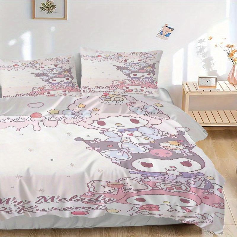 

3pcs Kuromi My Melody My Sweet Piano Printed Quilt Set - Includes 1 Quilt Cover and 2 Pillowcases, Machine Washable - Suitable for All Seasons.W0 135x200cm