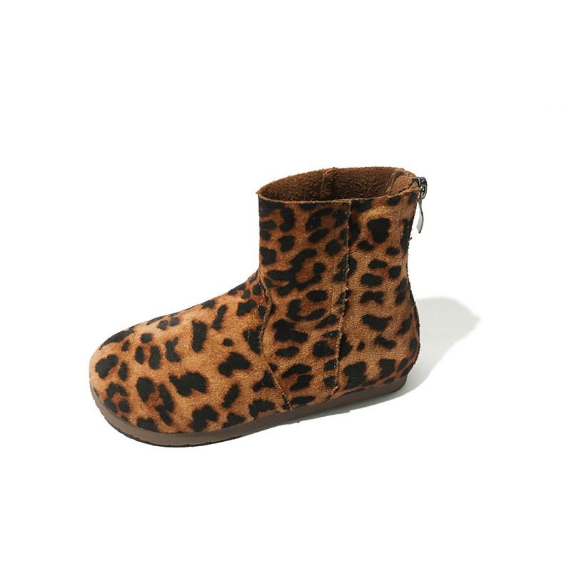 Girls Chunky Sole Martin Boots Kids Ages 4-12 Slip-Resistant Short With Side Zip Polka Dot Leopard Print