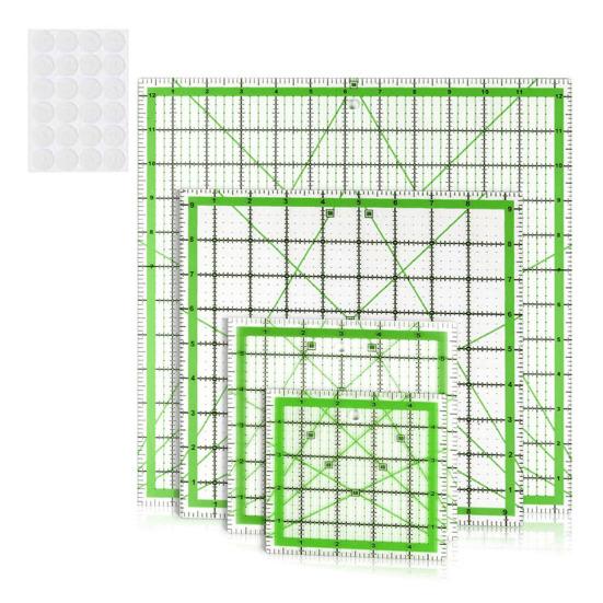 

4 шт. акриловая линейка для квилтинга с нескользящими кольцами 4,5/6/9,5/12,5-дюймовая квадратная линейка для резки ткани с четкой маркировкой проекты для шитья и рукоделия зелёный