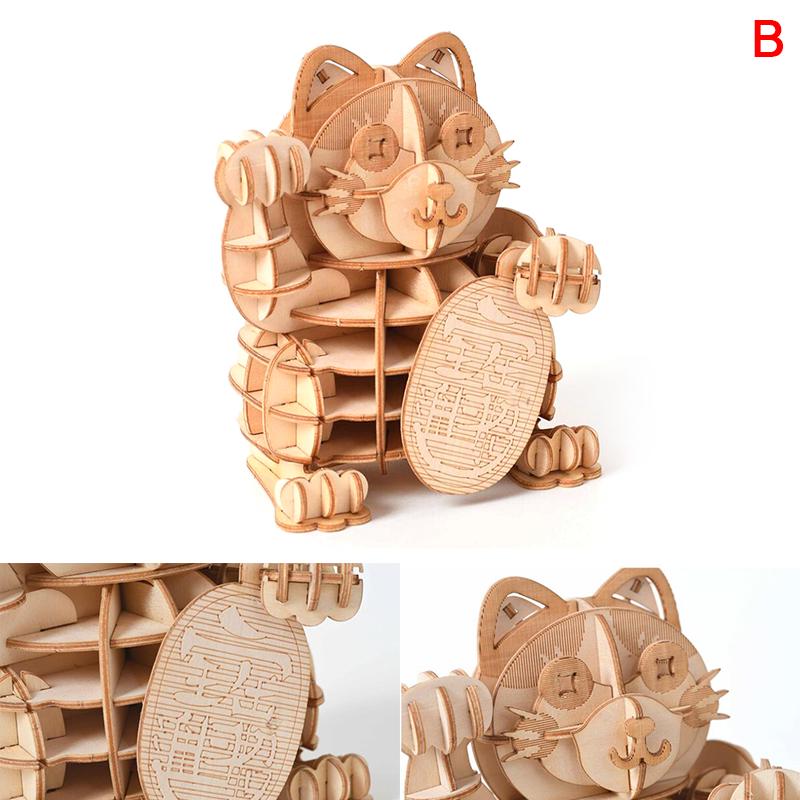 3D Wooden Car Animal Puzzle Jigsaw Woodcraft Kit Toy Diy Self-Assembly Model