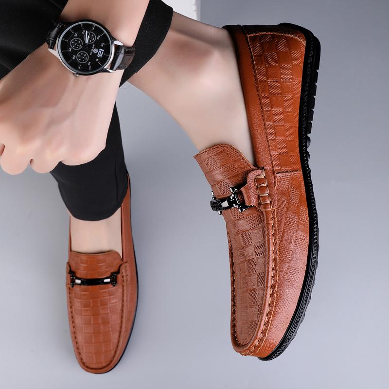 Mode 2025 Hoge Kwaliteit Heren Comfortabele Bovenlaag Koeienhuid Zachte Zool Bonen Schoenen, Modieuze Outdoor Heren Lente Nieuwe Casual Instappers