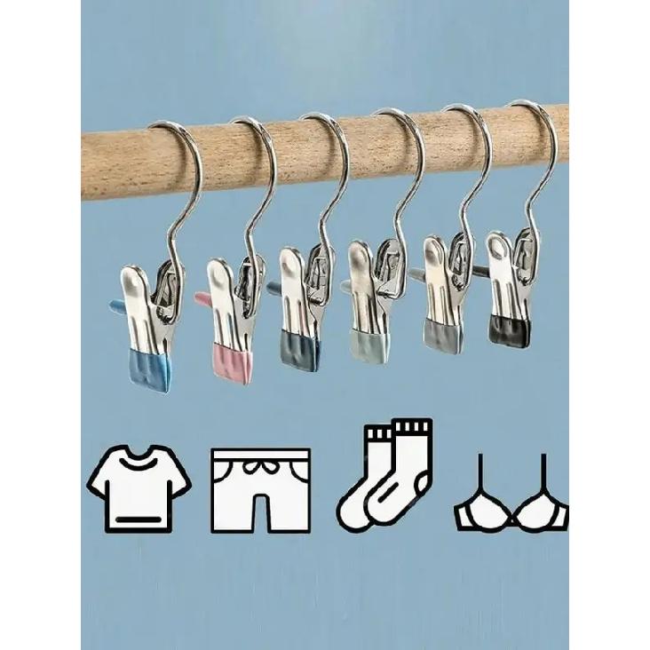 10pcs Premium Stainless Steel Clothes Clips, Adjustable Metal Pants Skirt Hanger with Grip Clips Hook Laundry Home Organizer