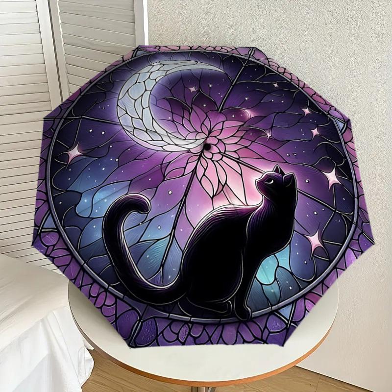 1PC cat moonAutomatic Open/Close Umbrella with Windproof, 8-Rib Sturdy Canopy, Durable Ribs, Fashionable Design1214A
