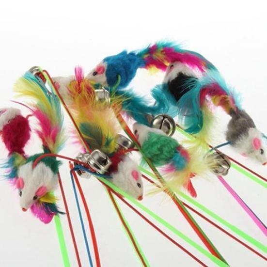 Pet Cat Bell The Dangle Faux Mouse Feather Rod Roped Roliga roliga leksaker