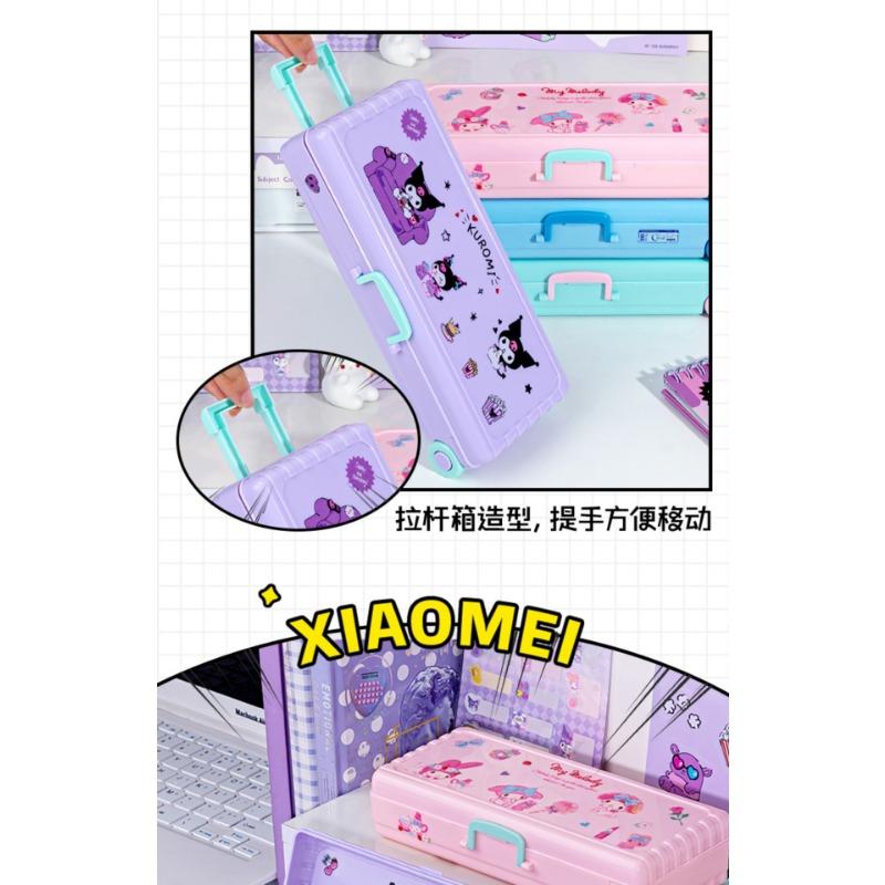 Children Girls Double Layer Large Capacity Plastic Multifunctional Pull Rod Pencil Case