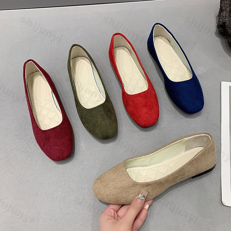 2026 Spring Autumn Square Head Shoes Fashion Comfortable Flats Women's Suede Shallow Mouth Shoes Women's Shoes Large Size