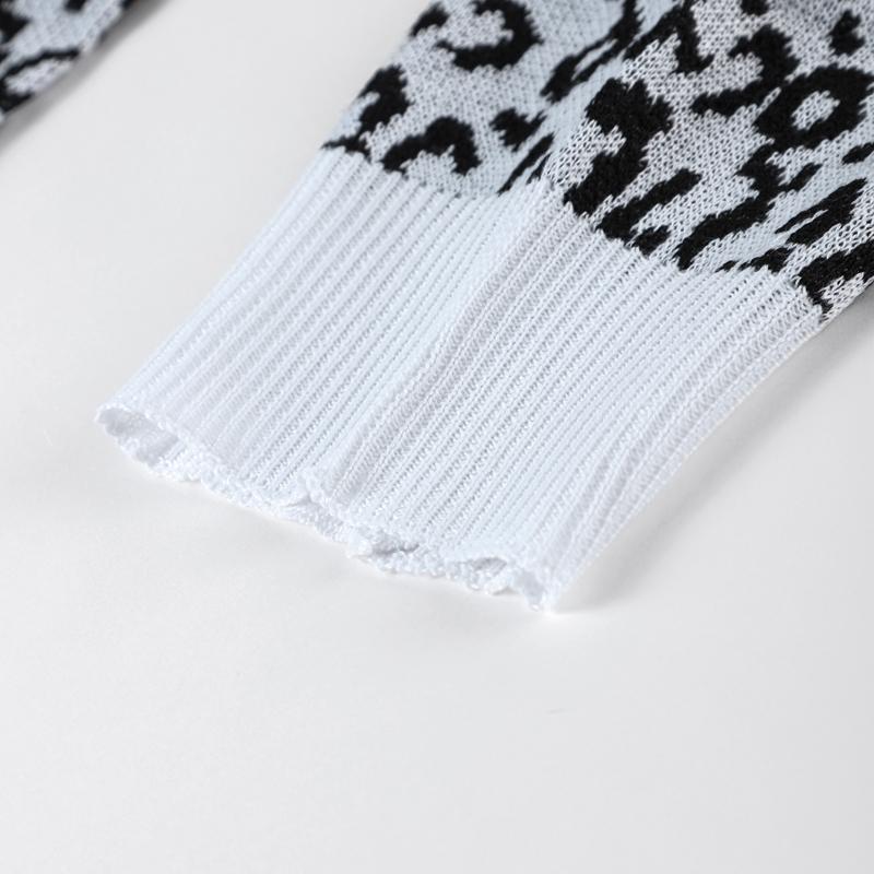 Pull à col rond pour femme Court Imprimé léopard Tricoté Haut à la mode et décontracté Pull Jumper Chemise de fond Automne et Hiver