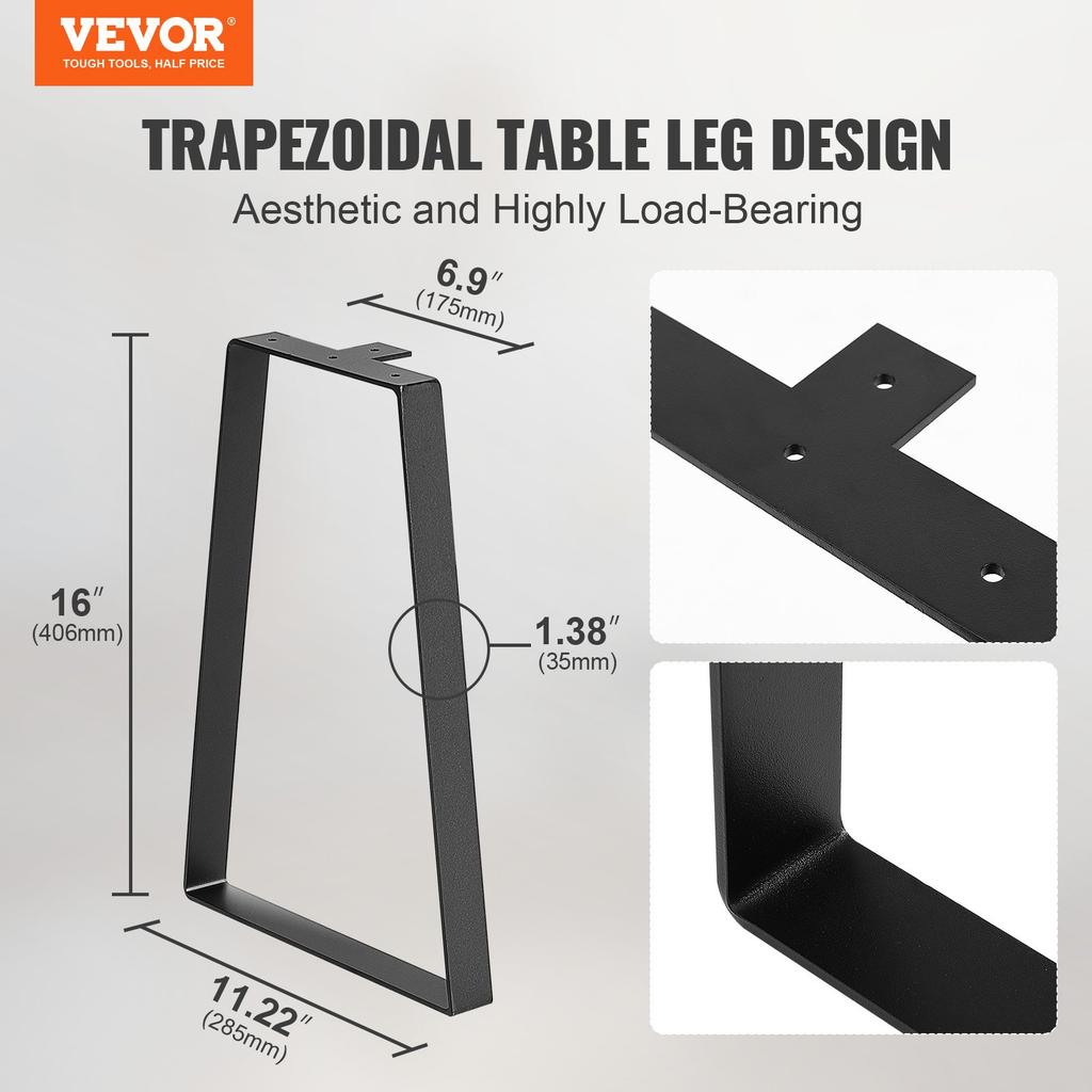 VEVOR 406.4MM Trapezoid Steel Table Legs, Replacement Furniture Legs Set of 2 for DIY Coffee Tables, Modern Desks, Bench, Night Stands, Sofa