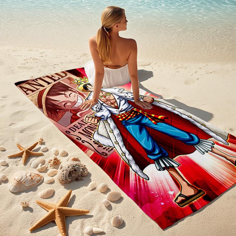 Classic Japanese Element Cartoon ONE PIECE Monkey D. Luffy Beach Towel Outdoor Camping Vacation Swimming Beach Towel Outdoor Absorbent Bath Towel Y18