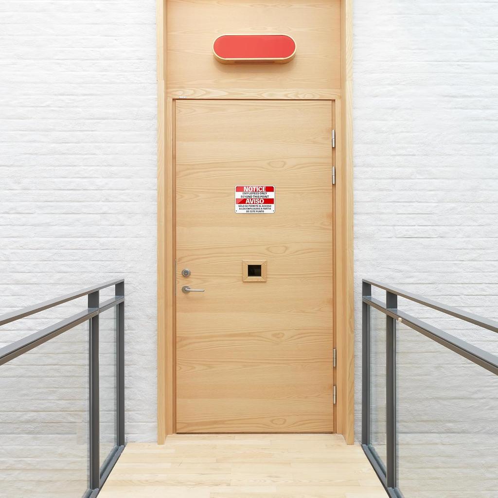 2 PCS Employees only Sign Bilingual 9.6x7 inch, Employee only Signs for Doors Aluminum, Employees only Beyond this Point Sign Reflective, Horizontal