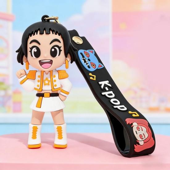 Keychain Pendant Cartoon Anime Design with Metal Lobster Silicone Keychain Clasp Wrist Strap Idol Group Keychain
