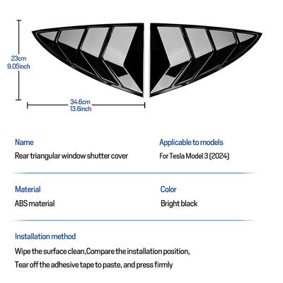 ABS Rear Car Window Shutter Cover For Tesla Model 3 2017-2025 2025 Highland Louver Side Vent Trim Triangle Modified Accessories