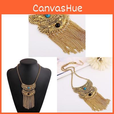 Vintage Boho Tassel Necklace Featuring Alloy Chain And Gemstone Accents For Fashion Lovers