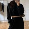 Lässiges Top, lockeres, langärmliges Fleece-Kapuzen-Kurz-Sweatshirt