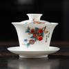 Light luxury imitation hand-painted suet jade porcelain Sancai cover bowl Kung Fu tea set single tea cup tea bowl pure handmade boutique