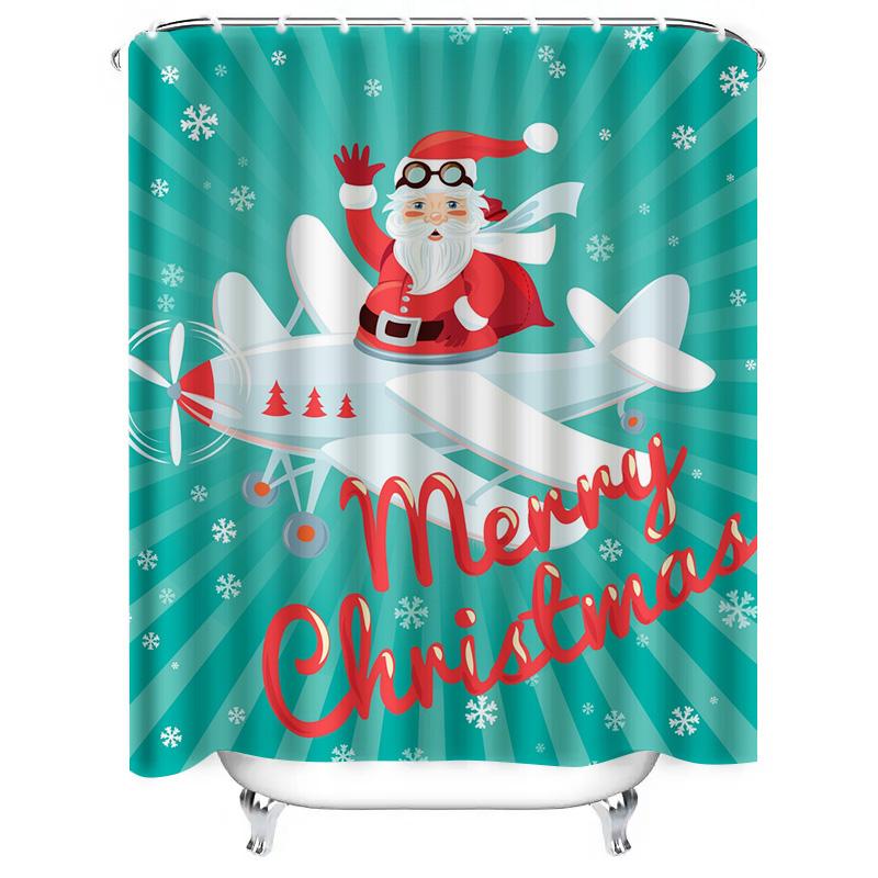 TU Christmas Shower Curtain Santa Claus Merry Xmas Holiday Festive Bathroom Decor Waterproof Home Decor Set Holiday Gift