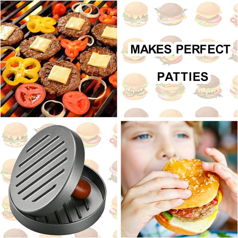 Stainless Steel Burger Press with Wood Handle – Non-Stick Patty Maker + 100 Patty Papers