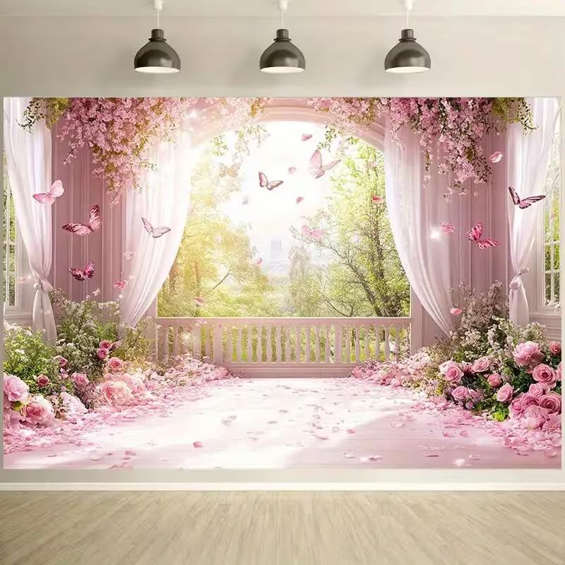 

2D Dreamy Pink Flower Garden Backdrop Wedding & Bridal Background Cloth 47.2x31.5inch/120*80cm