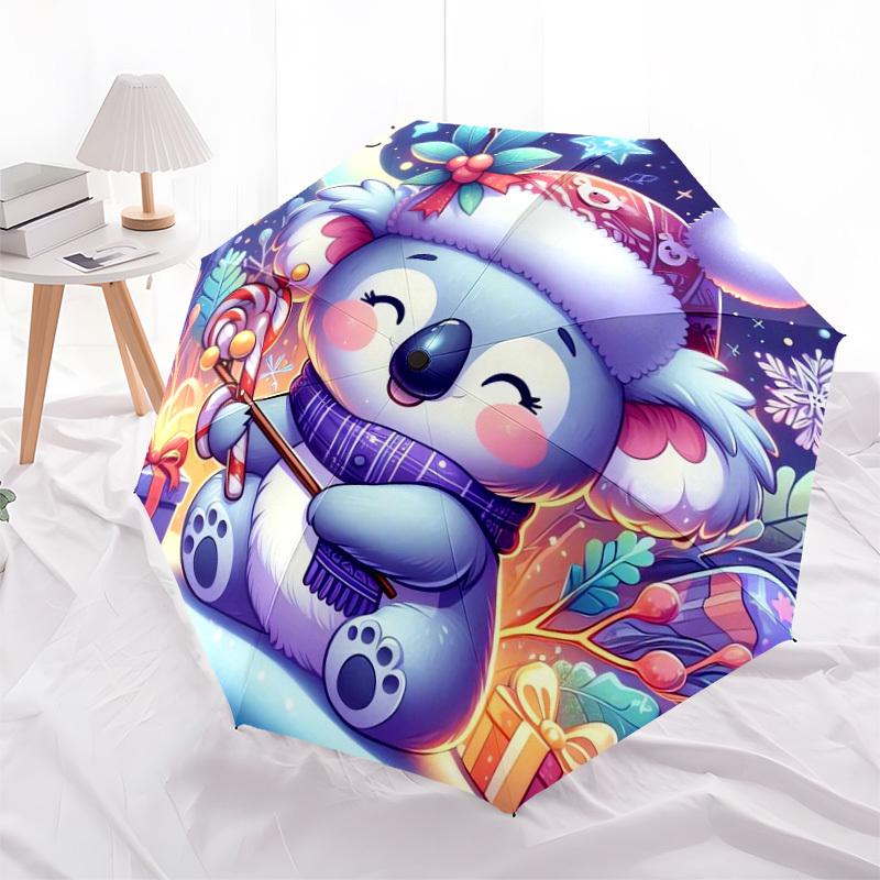 1pc Christmas Koala with Presents Umbrella with Plastic Handle,Suitable for All Seasons Home Travel Outdoor UmbrellaDD482