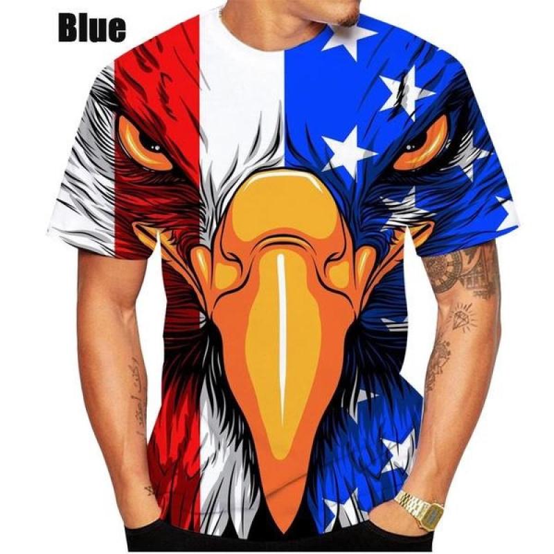 Summer Round Neck American Flag Eagle Pattern 3D Print Top Fashionable Casual Short Sleeved Men's T-shirts