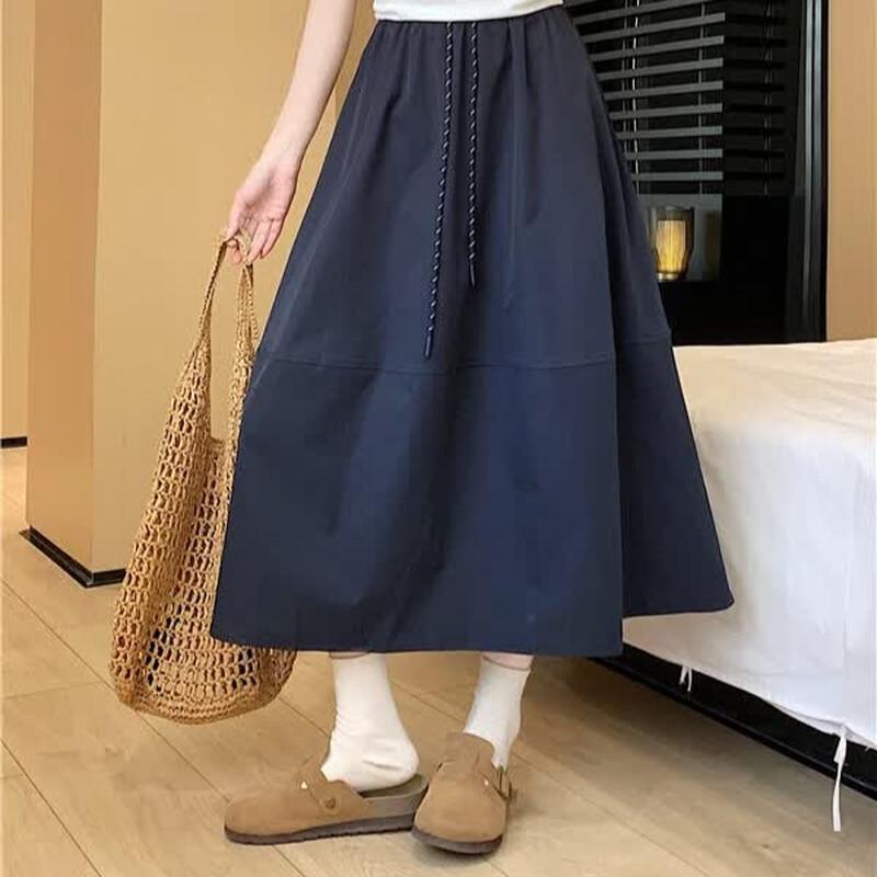 Women s High-Waisted Drawstring A-Line Midi Skirt 2XL
