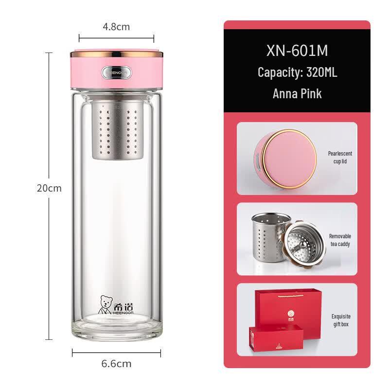 Heenoor XN-601M Antibacterial Double-Layer Glass Tea Cup