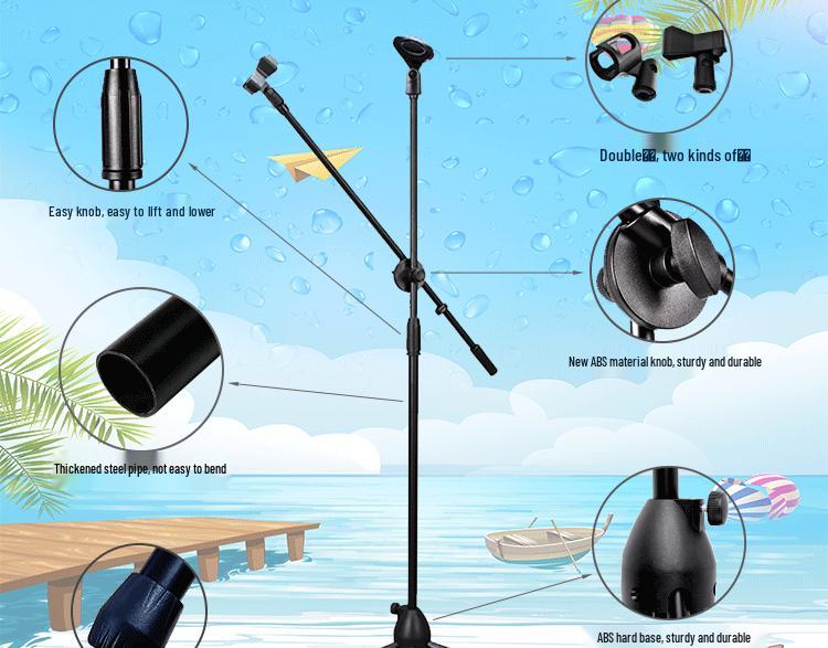 Adjustable Floor-standing Tripod Mic Stand with Dual Microphone Holders - High Quality