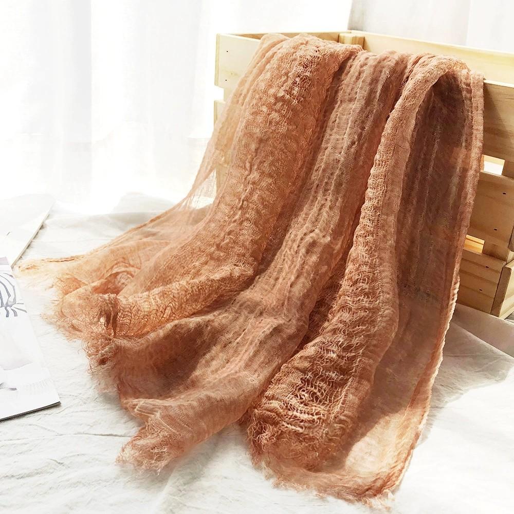 

Новый литературный полый льняной шарф для женщин, однотонный тонкий ретро-шарф из грязно-окрашенного модала