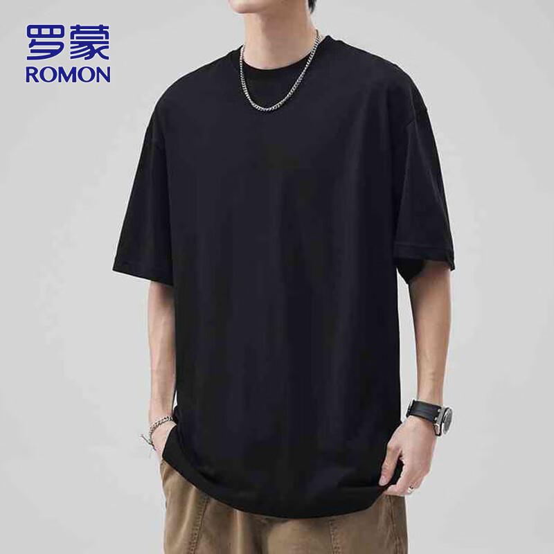 ROMON Men s Heavyweight Pure Cotton Loose Fit T-Shirt L