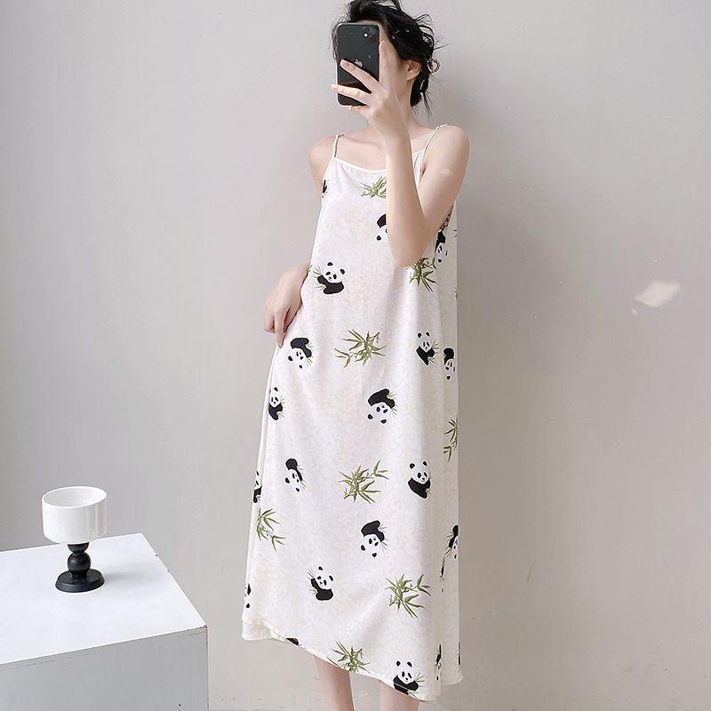 Women's Sweet Camisole Pajama Dress - Cute, Long, Imitation Cotton, Round Neck, Summer Wear, Versatile for Home and Outdoors.