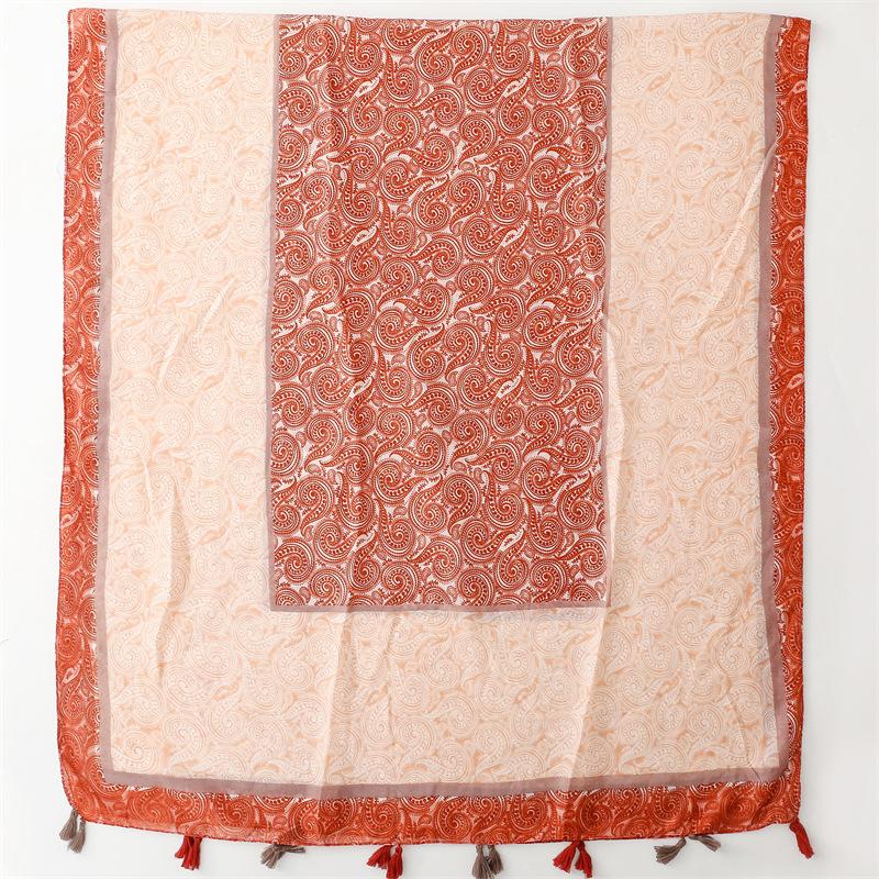 Eșarfă Textură Bumbac și Cânepă Disponibilă Patru Sezoane, Eșarfă de Mătase cu Ciucuri Moale Cașmir Portocaliu Vânt Elegant, Șal Pentru Femei