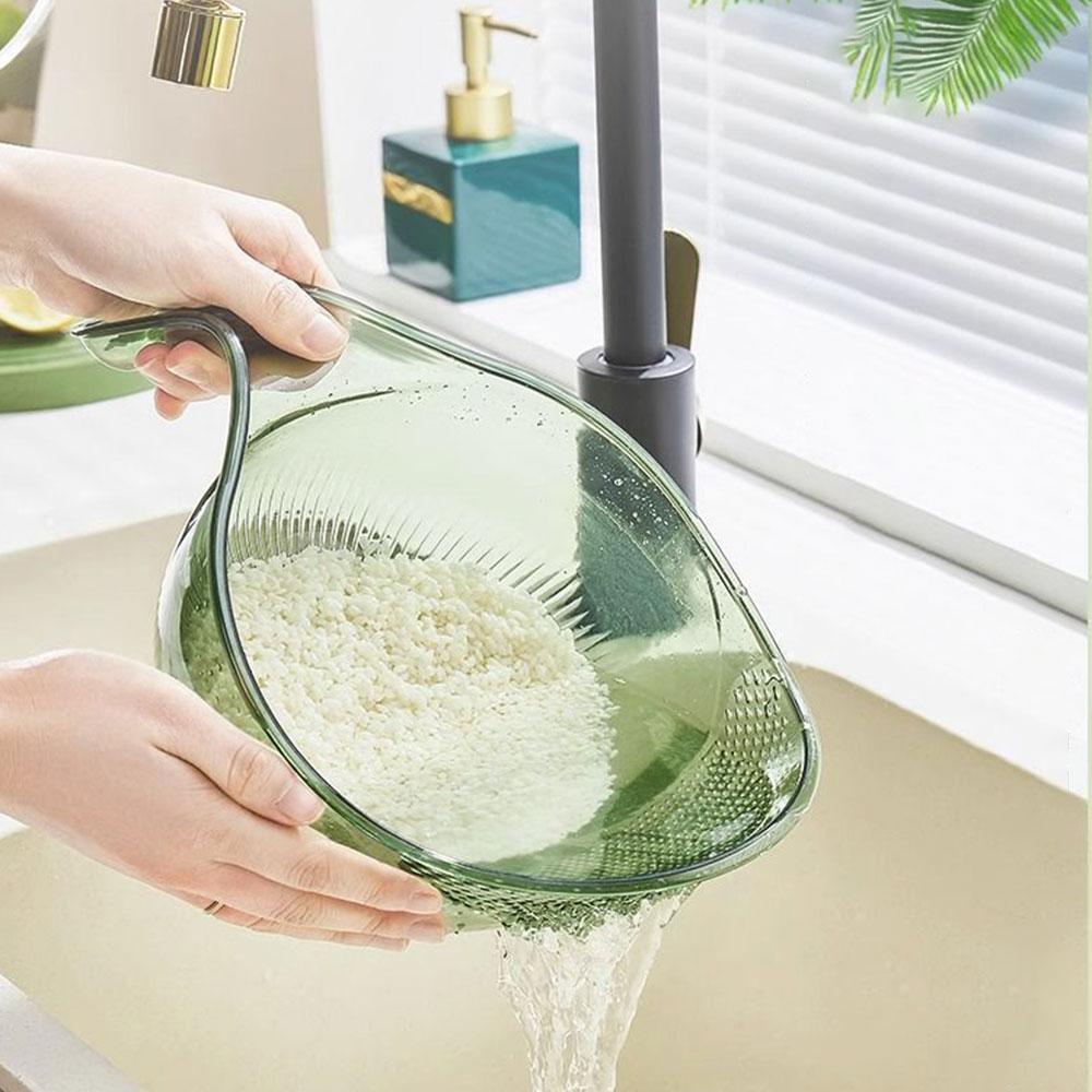 Thick Transparent PET Drain Rice Bowl Sturdy Vertical Grain Drain Basket Multifunctional Fruit Vegetable Washing Sieve Colander