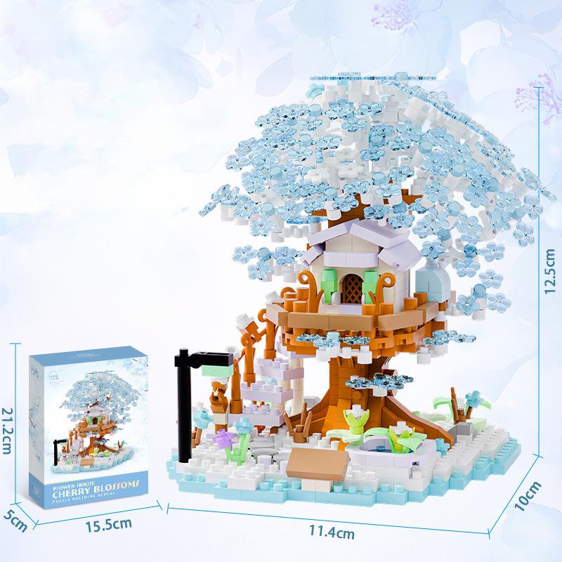 Four Seasons Cherry Tree House Building Blocks Simulation Street View Building Blocks Children's Educational Toys