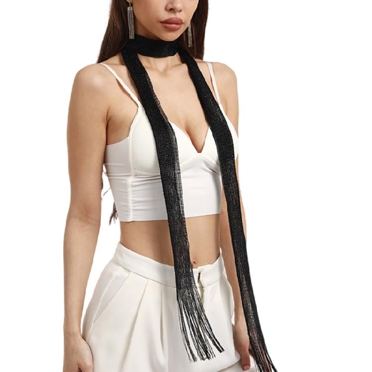 Woman Banquets Scarf with Tassels Shinning Collar for Female Dancing Photography