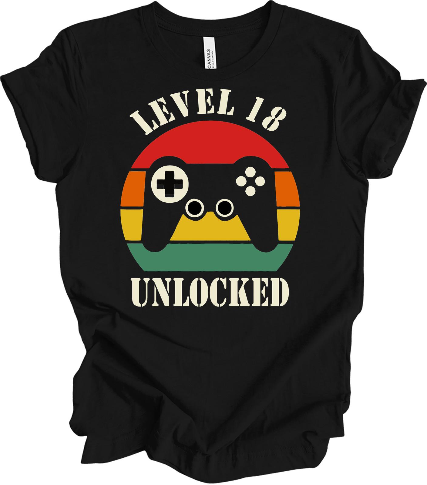 Level 18 Unlocked - Retro Gamer Birthday Gift Tee XL