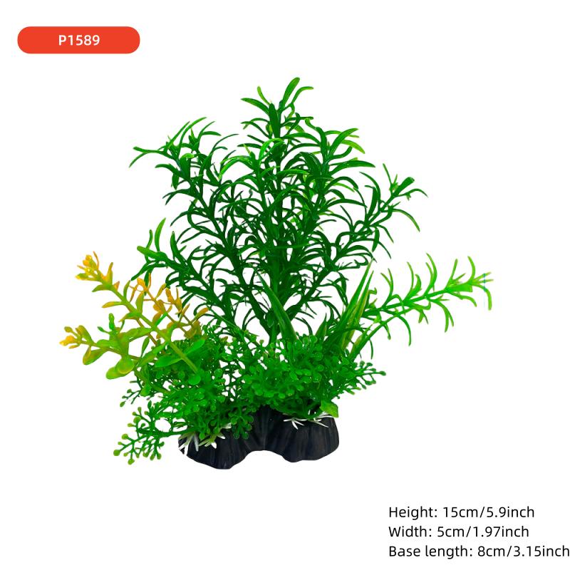 1PCS Aquarium Decor Set - Vibrant Green Plastic Plant Ornaments - Fish Tanks, Durable Pvc Material 15cm/5.9inch