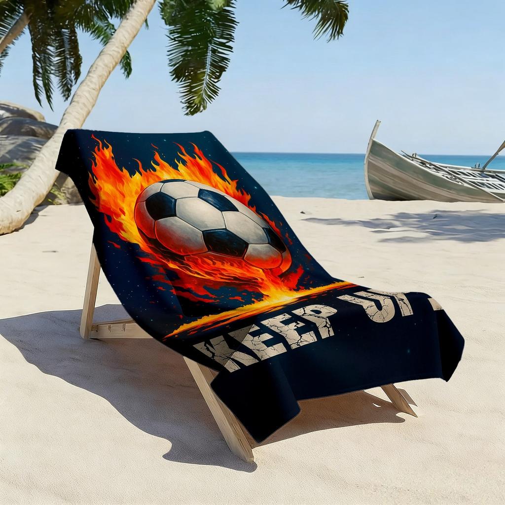 Flame Football Theme Pattern polyester microfiber beach towel is highly absorbent, suitable for swimming and beach outings