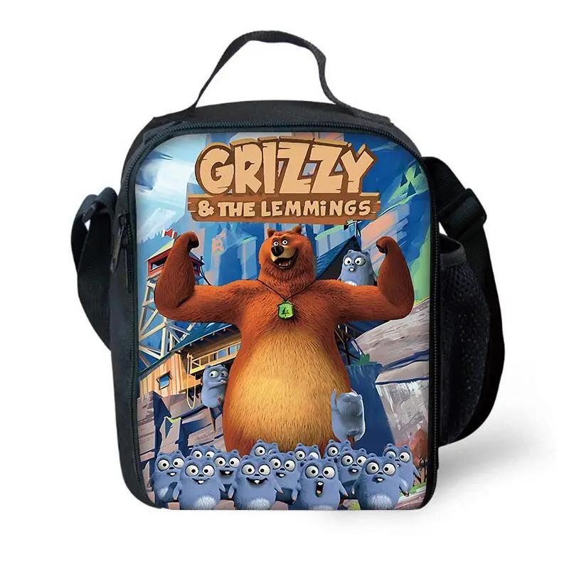 GRIZZY AND THE LEMMINGS Kinder Grote Capaciteit Tas voor Jongen en Meisje Student Buiten Picknick Herbruikbare Thermische Koelbox Lunchbox