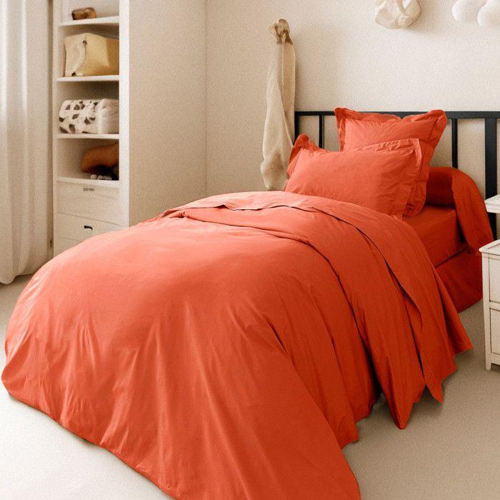 "Julian" Combed Cotton Percale Duvet Cover All Sizes Pure Cotton - Julian Terracotta - Duvet Cover 140 X 200 Cm