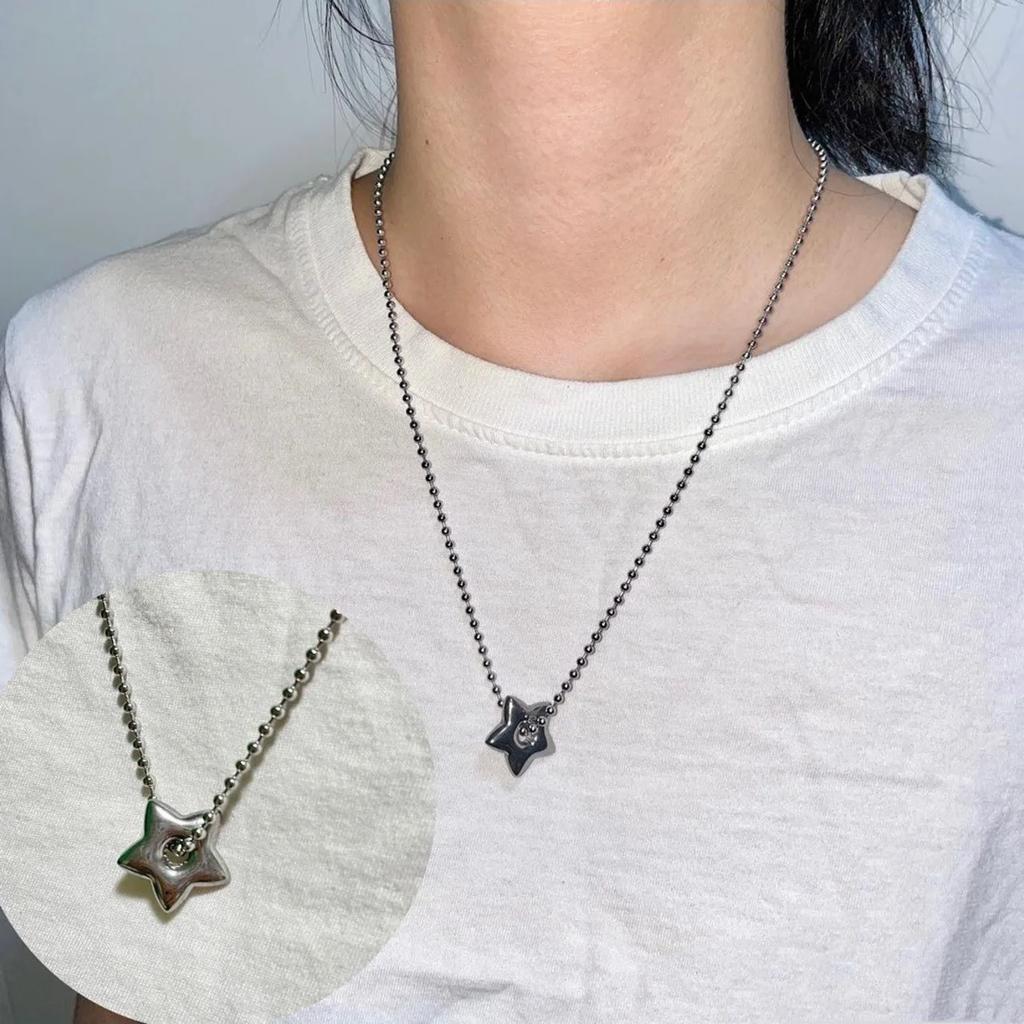 Cool Hot Girls Y2k Titanium Steel Star Pentagram Pendant Necklace Korean Fashion Beads Chains Necklace for Women Unisex Jewelry