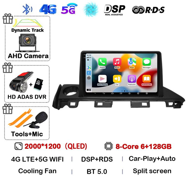 Android 14 Carplay Auto Car Radio For Mazda 6 Atenza 3 2016 2017 2018 GPS 4G+WIFI Video Player Multimedia Stereo Head Unit QLED