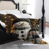 1pc Cozy Snowman Family Plush Fleece Blanket - Thick Warm Winter Bedspread with Snowmen, Lanterns & Snowflakes, Soft All-Season