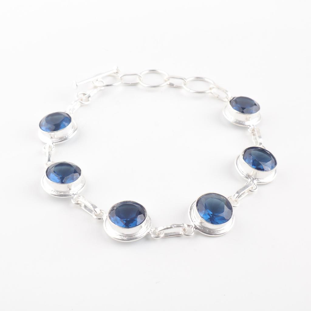 Natural London Blue Topaz Gemstone 925 Sterling Silver Jewelry Handmade Bracelet RB-13-5