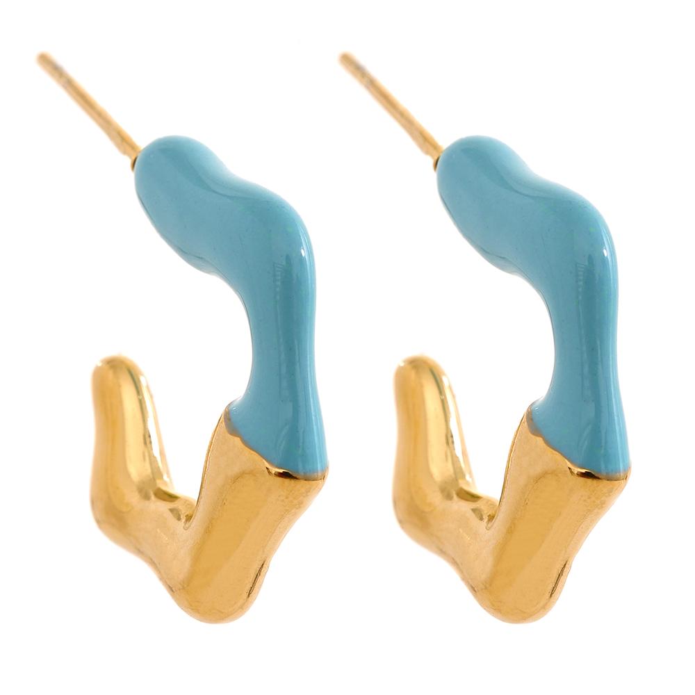 Yhpup Colorful Enamel C Shape Geometric Stainless Steel Candy Fashion Y2K Summer Earrings Women Waterproof Gold Color Jewelry